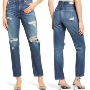 AG Adriano Goldschmied The Phoebe Vintage Blue Straight Leg Ripped Jeans 26R
